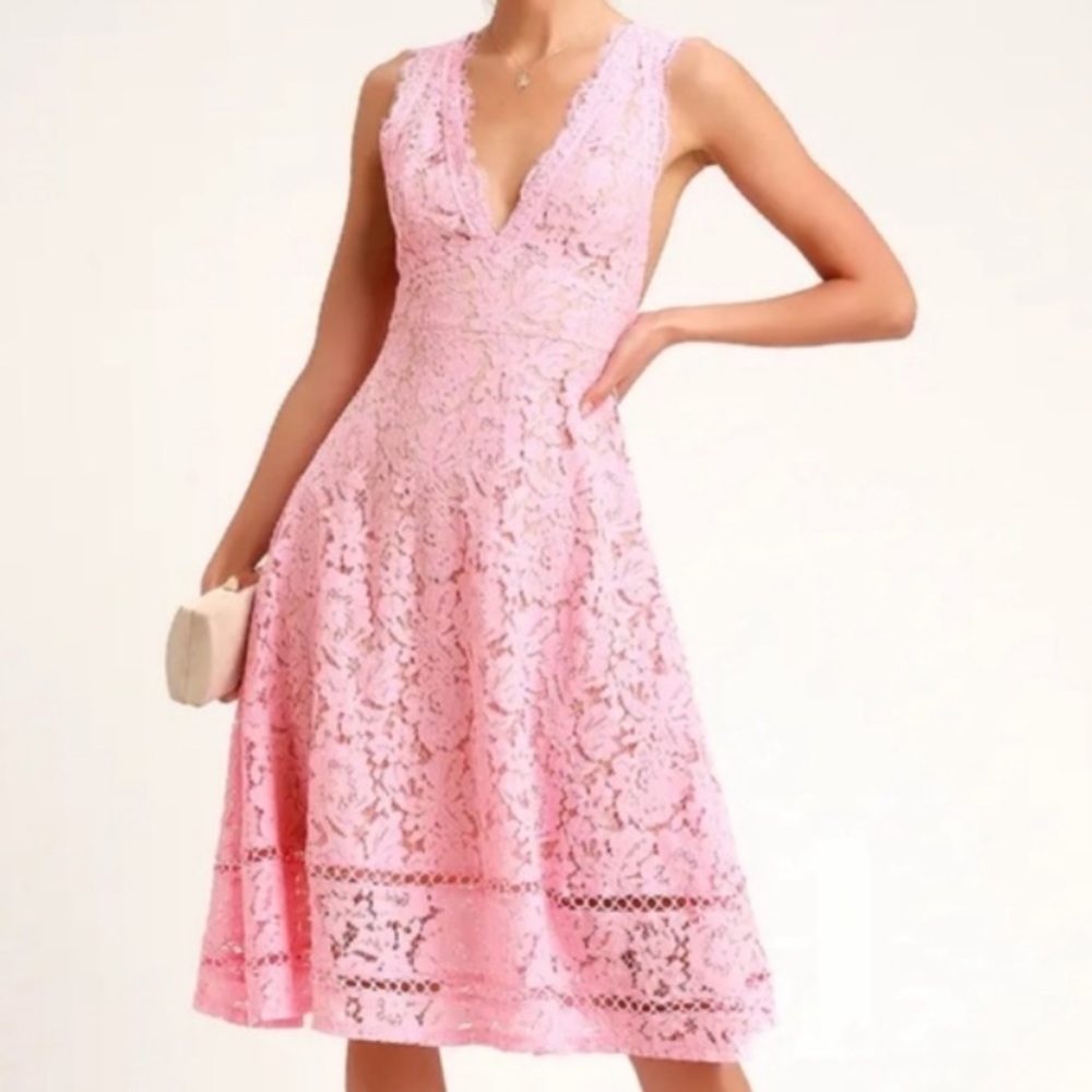 Lulus Pink Posey Lace fit and Flare Dress